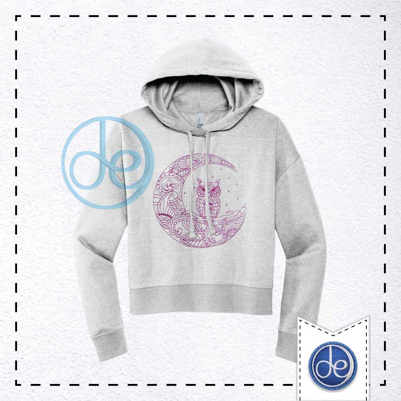 Paisley Owl On The Moon - Embroidered Crop Hoodie