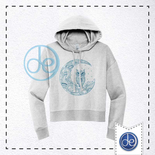 Paisley Owl On The Moon - Embroidered Crop Hoodie