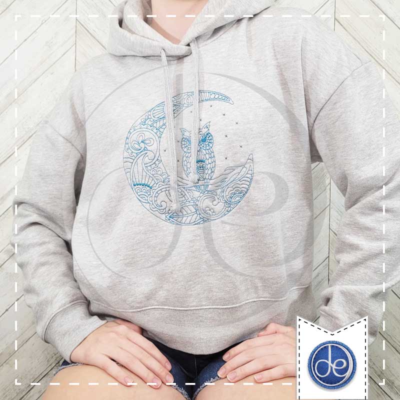 Paisley Owl On The Moon - Embroidered Crop Hoodie