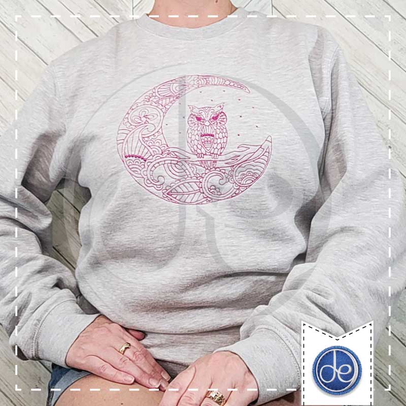Paisley Owl On The Moon - Embroidered Crewneck Sweatshirt
