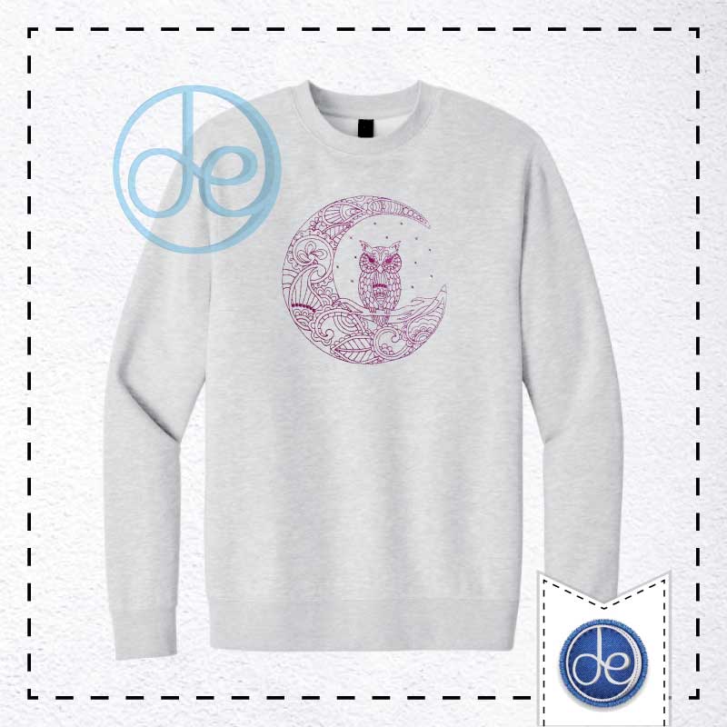 Paisley Owl On The Moon - Embroidered Crewneck Sweatshirt