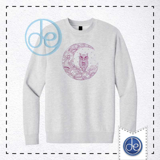 Paisley Owl On The Moon - Embroidered Crewneck Sweatshirt