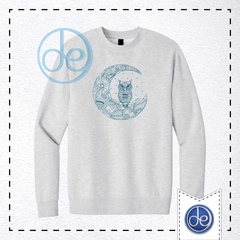 Paisley Owl On The Moon - Embroidered Crewneck Sweatshirt